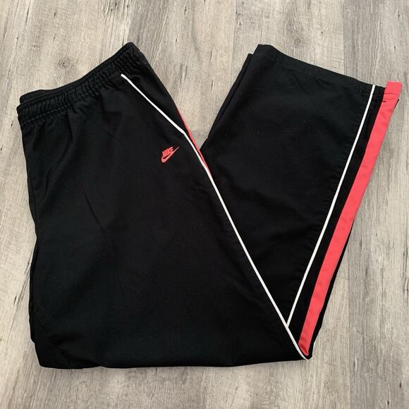 Vintage NIKE Track Pants Womens Large Black Pink Stripe Pull-On Pockets Elastic - Picture 1 of 7